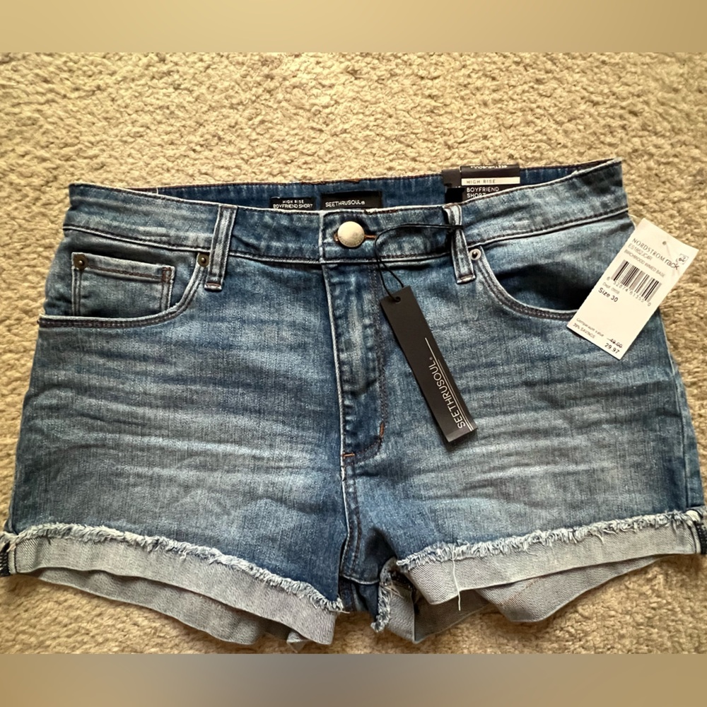 See Thru Soul Blue High Rise Denim Shorts